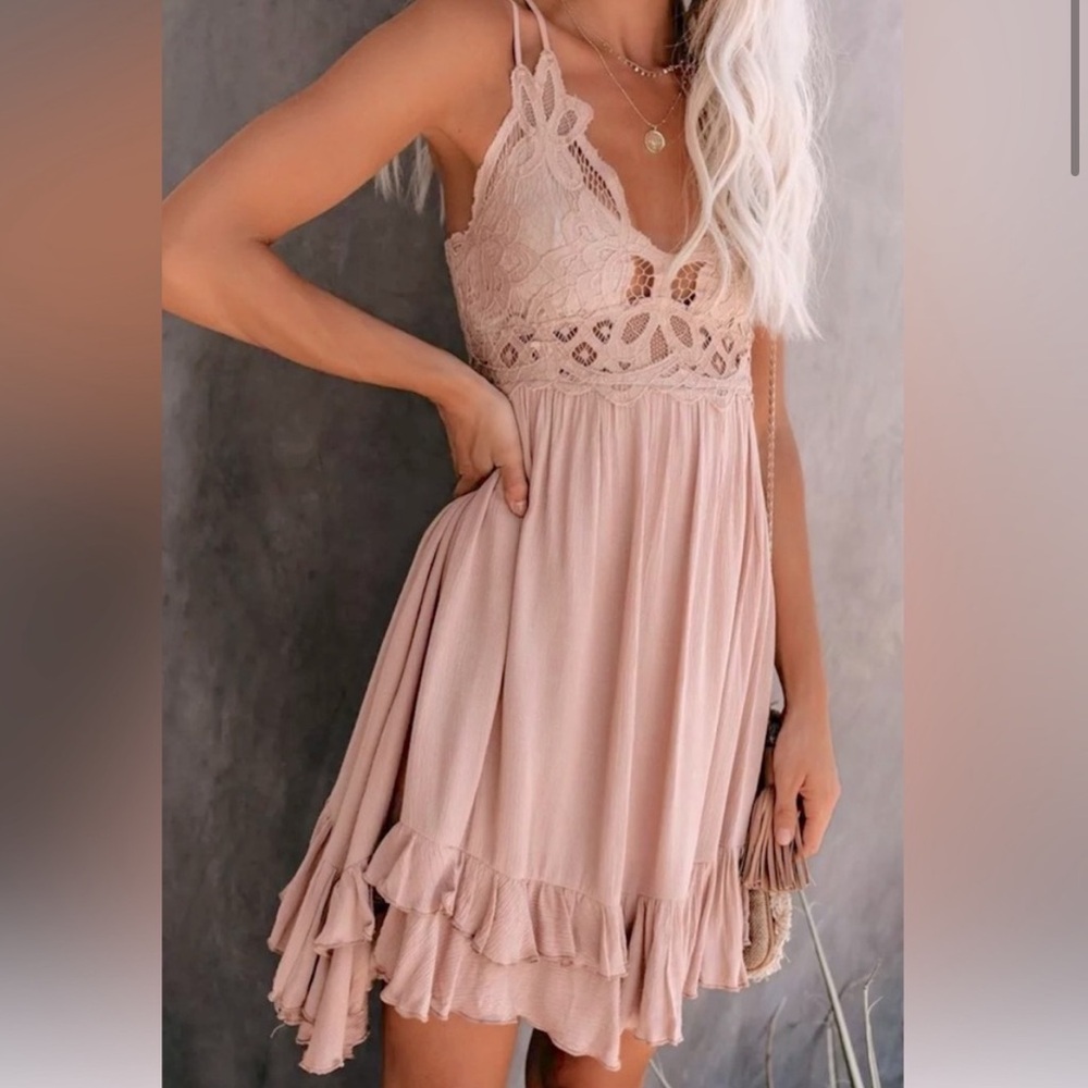 Free People One Adella Slip Mini Dress Boho Dusty Rose Festival-wear Size Small